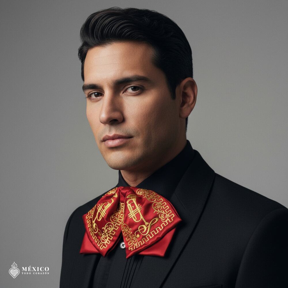 Mexican Embroidered Charro Moño – Traditional Satin Mariachi Bow Tie